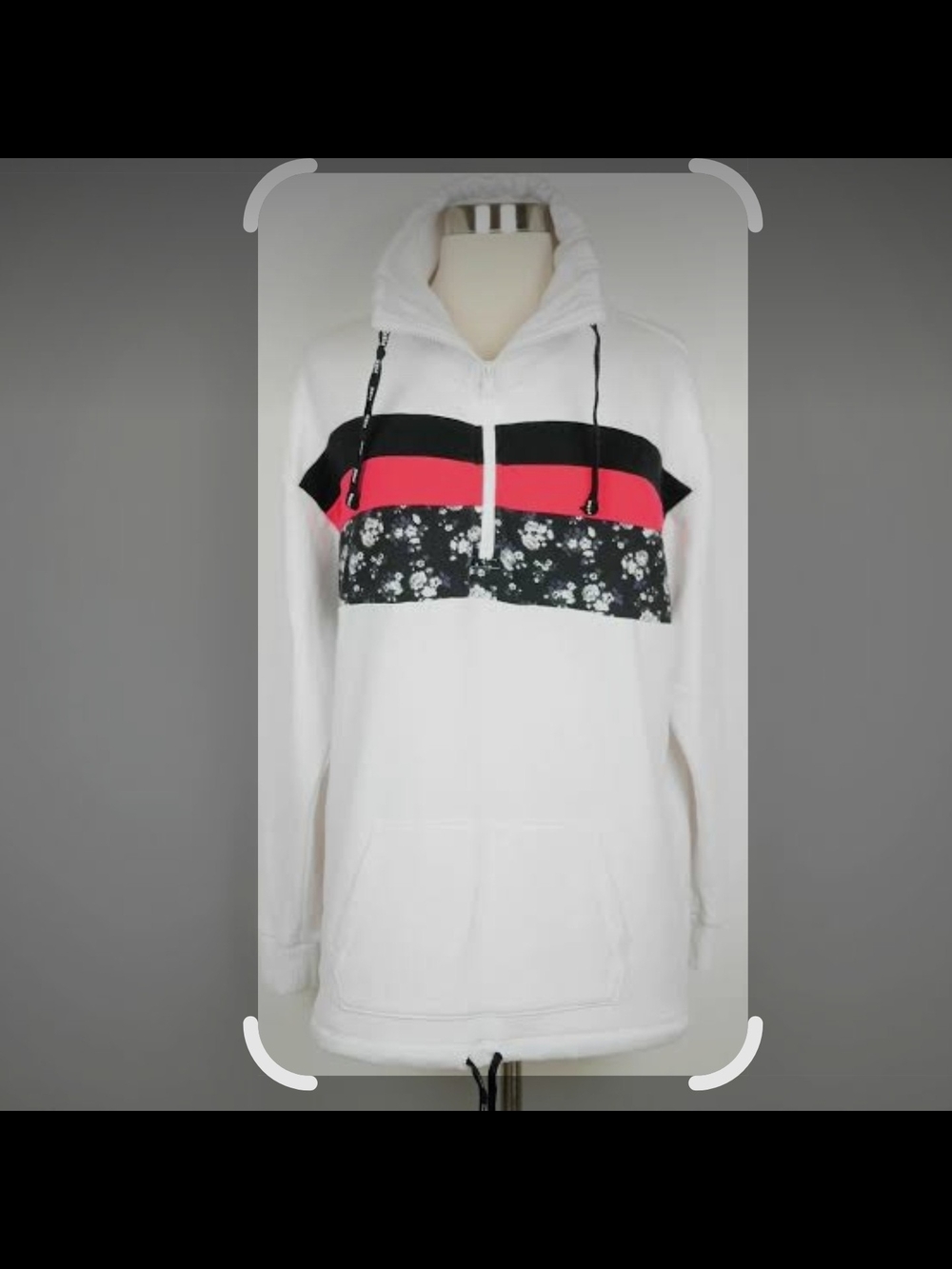 PINK White Hoodie with Black, Hot Pink & Floral Stripe